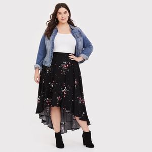 Torrid Black Floral Hi-Low Challis Skirt